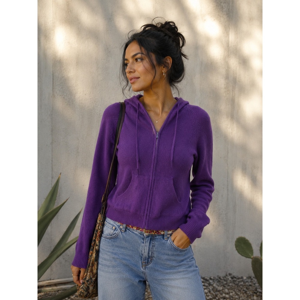 Moda International Full Zip Hoodie Medium Angora Rabbit Hair Wool Blend Indie